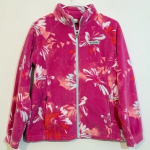 Columbia Girls Floral Full Zip Fleece Jacket Pink Floral Print — Size Youth XL